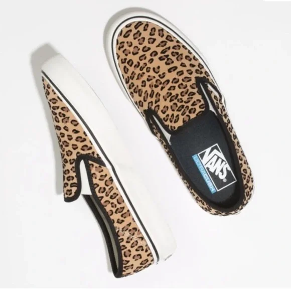 Vans Tan and Black Leopard Slip-On Sneakers - Picture 1 of 6
